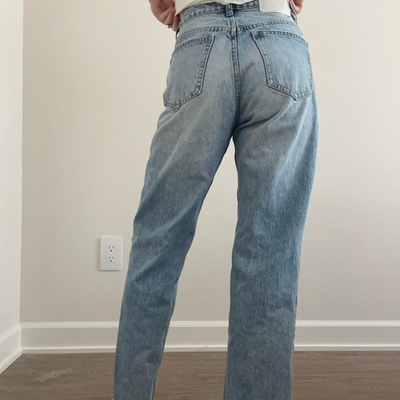Zara Light Blue Straight Leg Raw Hem Jeans - Picture 6 of 8